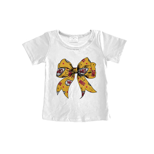 Preorder (moq 5)Baby Girls KC Chief Bows Short Sleeve Tee Shirts