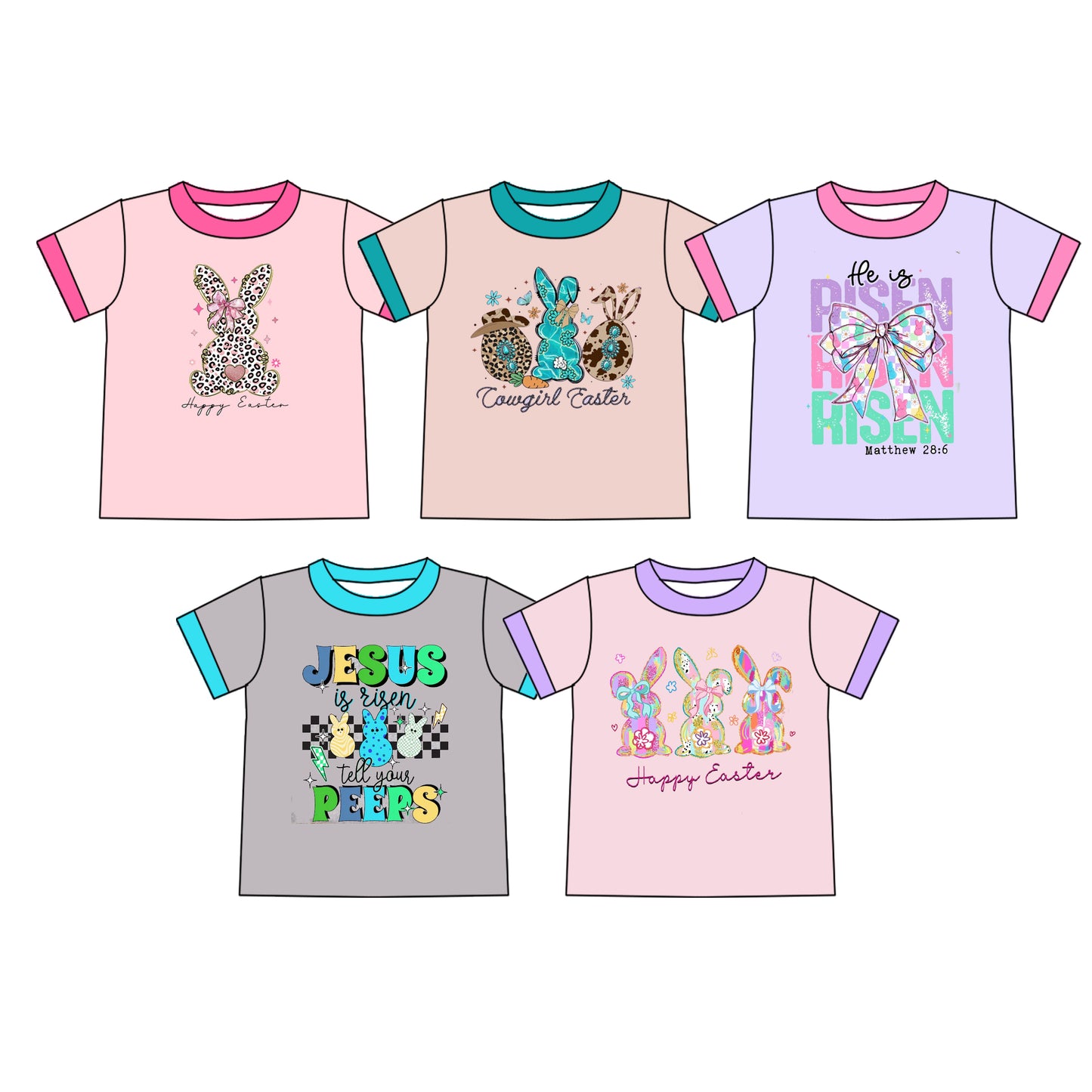 Preorder moq 5 (each item)Baby Boys Girls Short Sleeve Rabbits Bows Easter T-shirts Top