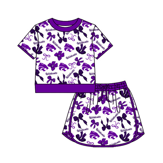 Preorder (moq 5)Baby Girls Bows Wildcats Top Skirt Short Team Clothes Set