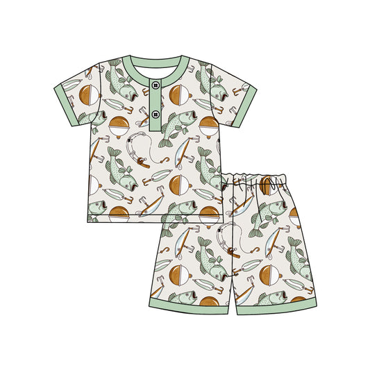 Baby Boys Fishes Shirts Top Shorts Pajamas Clothes Sets Preorder(moq 5)