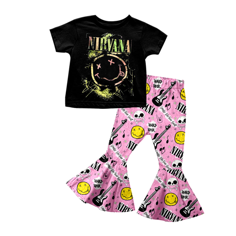 Baby Girls Guita Smile Short Sleeve Tee Shirts Bell Pants Clothes Sets preorder(moq 5)