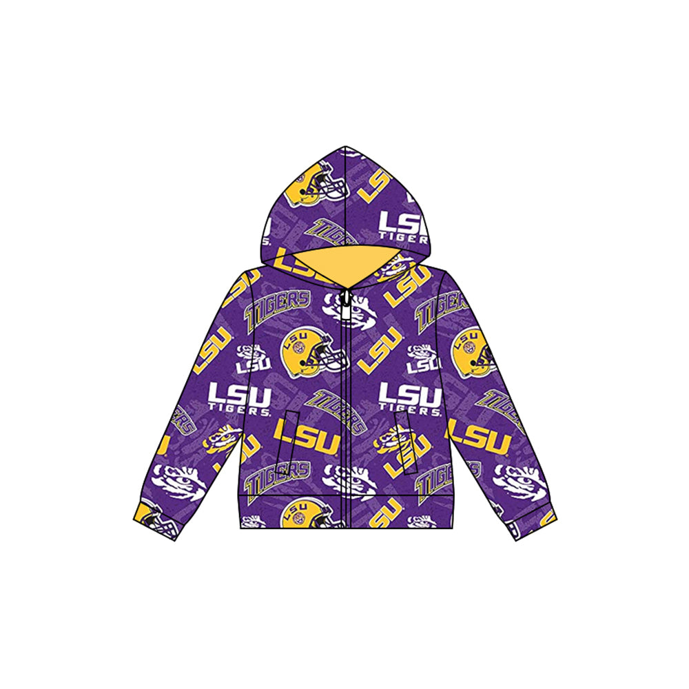 Preorder (moq 5)Baby Boys LSU Tiger Team Football Hooded Zip Tops Jackets