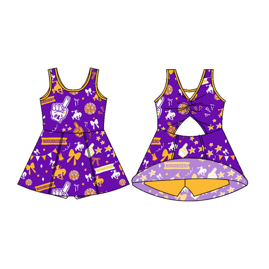 Preorder (moq 5)Baby Girls Sleeveless Purple Roughriders Bows Shorts Team Dresses