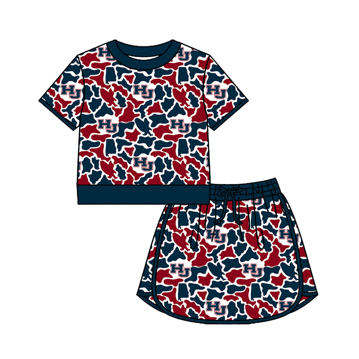 Preorder (moq 5)Baby Girls Colorful Camo Shirt Top Skirt Short Team Clothes Set
