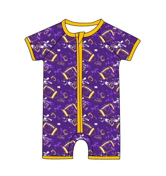 Preorder (moq 5)Baby Boys Short Sleeve Tie-dye Footballs Print Team Zip Rompers