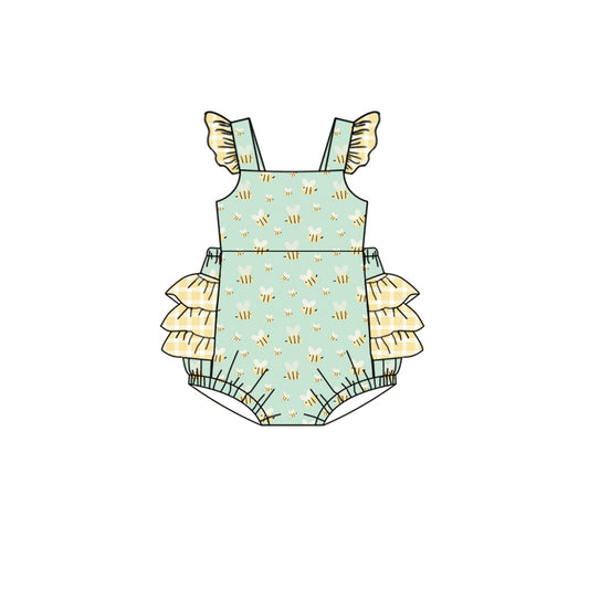 Preorder(moq 5)Baby Infant Girls Spring Honey Bee Ruffles Bubbles Rompers