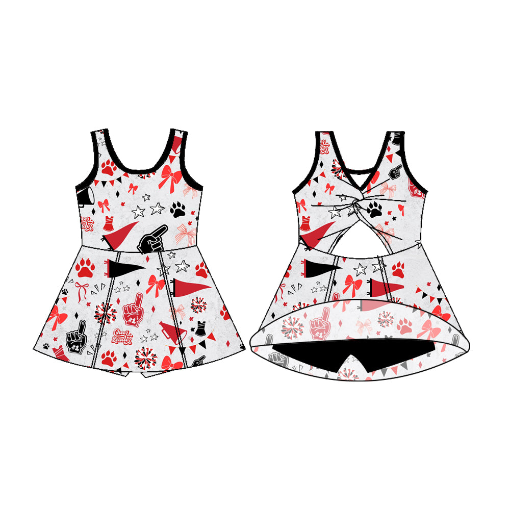 Preorder (moq 5)Baby Girls Sleeveless Grey Cheerleaders Bows Shorts Team Dresses