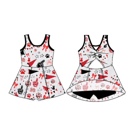 Preorder (moq 5)Baby Girls Sleeveless Grey Cheerleaders Bows Shorts Team Dresses