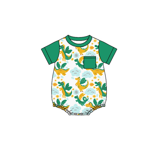 Baby Infant Boys Green Dinosaurs Pocket Summer Rompers preorder(moq 5)