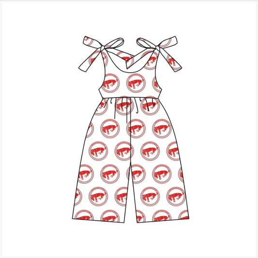 Preorder (moq 5)Baby Girls Strap Red Horses Team Pants Jumpsuits