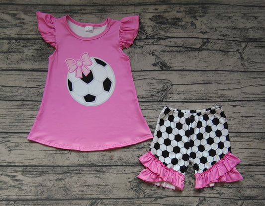Baby Girls Pink Soccer Flutter Tunic Top Ruffle Shorts Clothes Sets