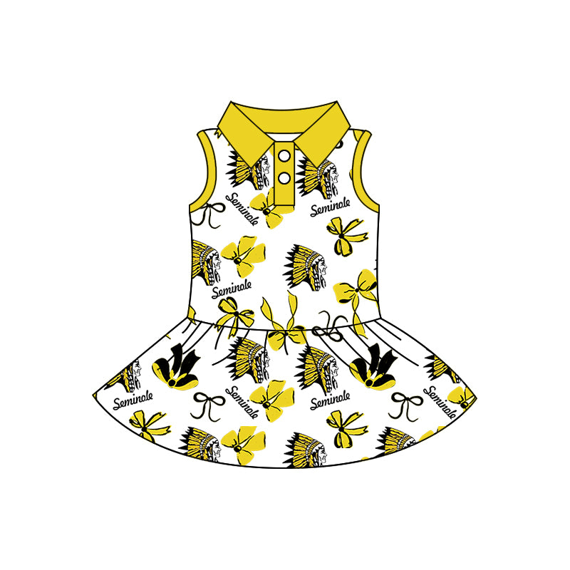 Preorder (moq 5)Baby Girls Seminole Indians Team Knee Length Dresses
