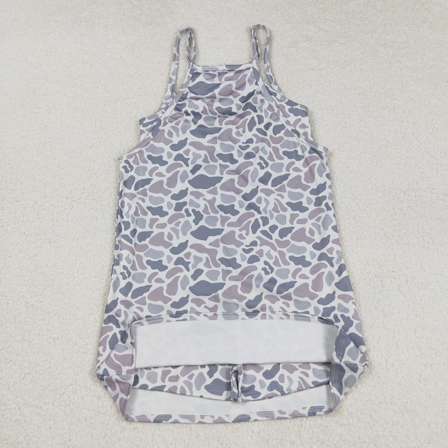 Adult Women Strap Gray Camo Pockets Yoga Shorts Dresses