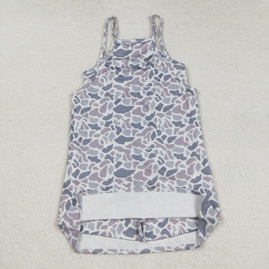 Adult Women Strap Gray Camo Pockets Yoga Shorts Dresses