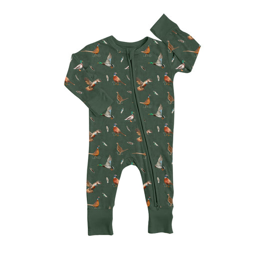 Baby Infant Boys Dark Green Ducks Zip Long Sleeve Rompers preorder(moq 5)