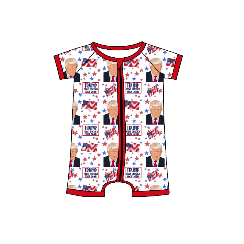 Infant Baby Boys Toddler Trump Short Sleeve Zip Rompers preorder(moq 5)