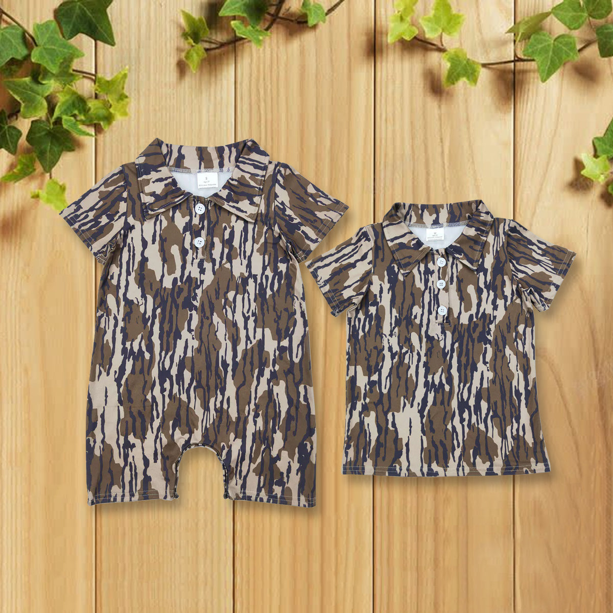 Sibling Baby Boys Short Sleeves Camo Button Polo Shirts Top Rompers