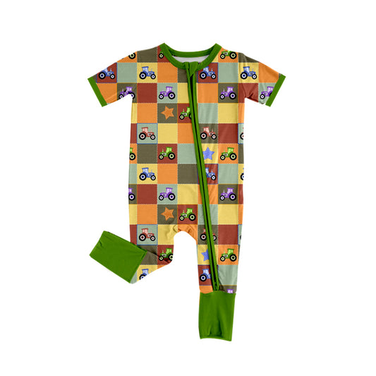 Infant Baby Boys Farm Trucks Zip Rompers preorder(moq 5)