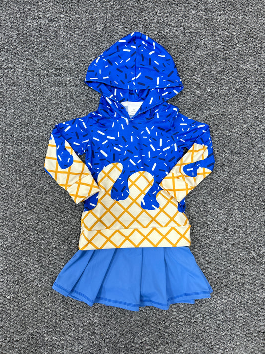 Baby Girls Hot Blue Drip Hoodie Top Yoga Skort Team Sets
