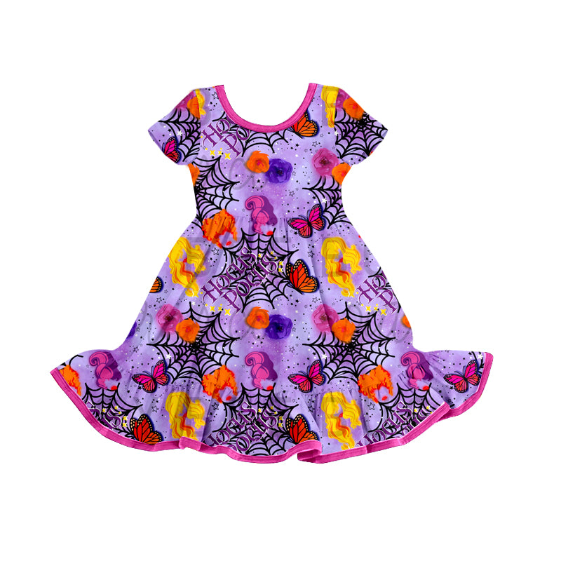 Baby Girls Halloween Witches Purple Short Sleeve Knee Length Dresses Preorder(moq 5)