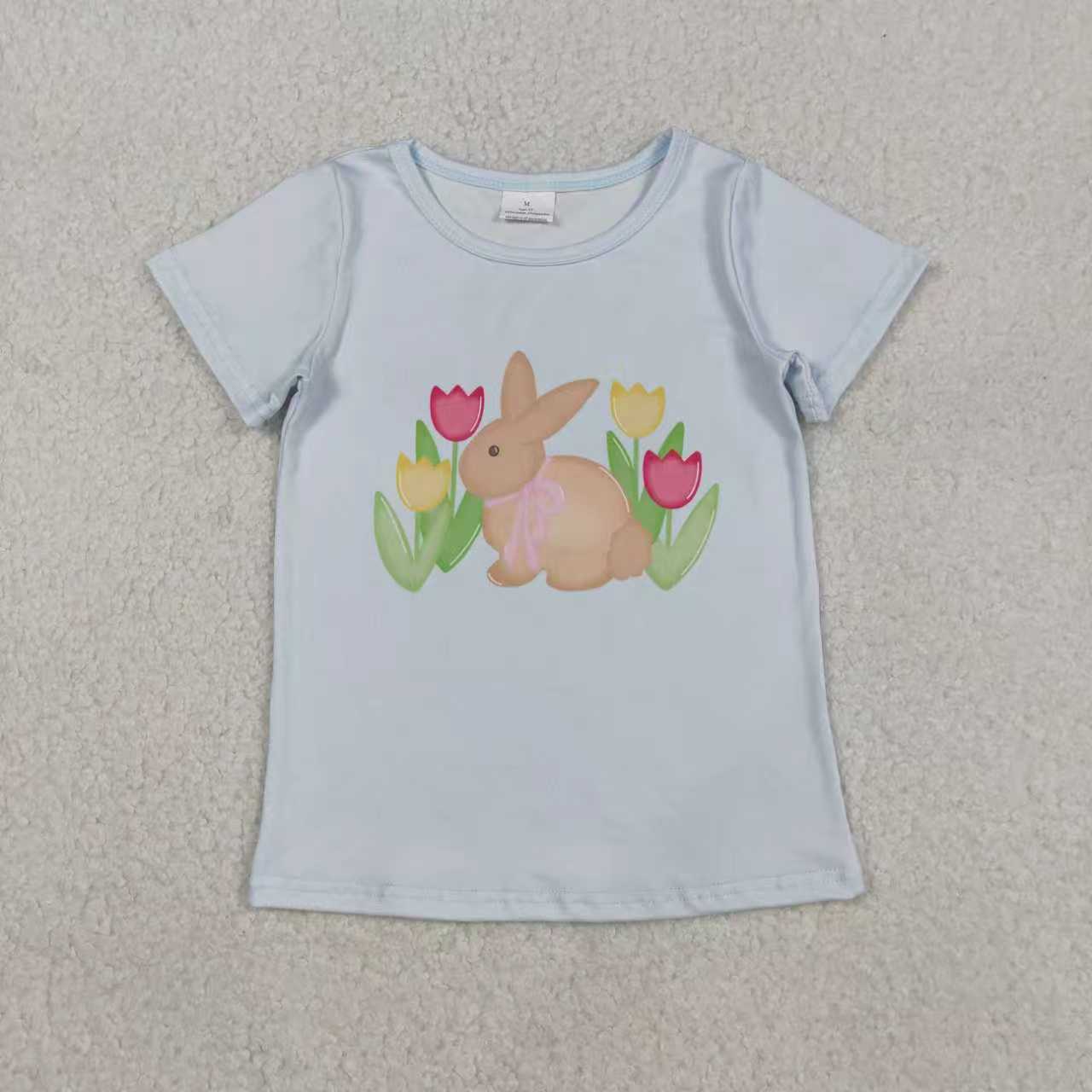 Sibling Baby Girls Short Sleeve Flowers Cross Rabbits Eggs Easter T-shirts Tops