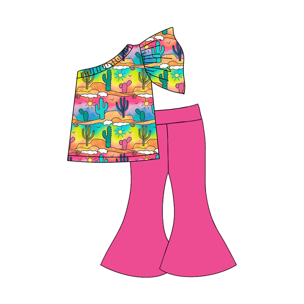 Baby Kids Girls Colorful Cactus Top Bell Pants Girls Clothing Sets preorder(MOQ 5)