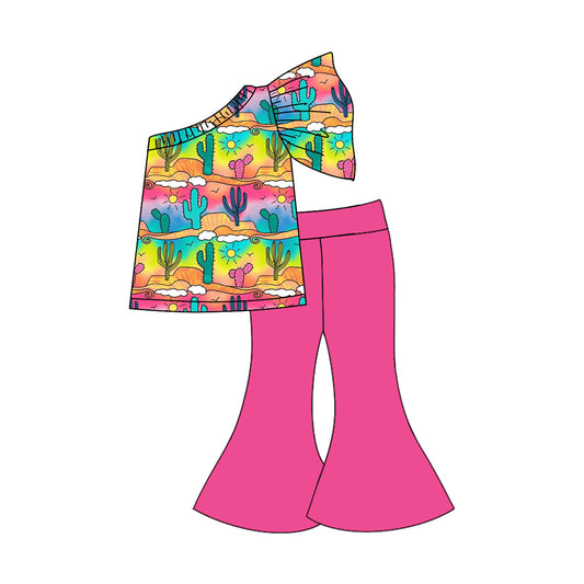 Baby Kids Girls Colorful Cactus Top Bell Pants Girls Clothing Sets preorder(MOQ 5)