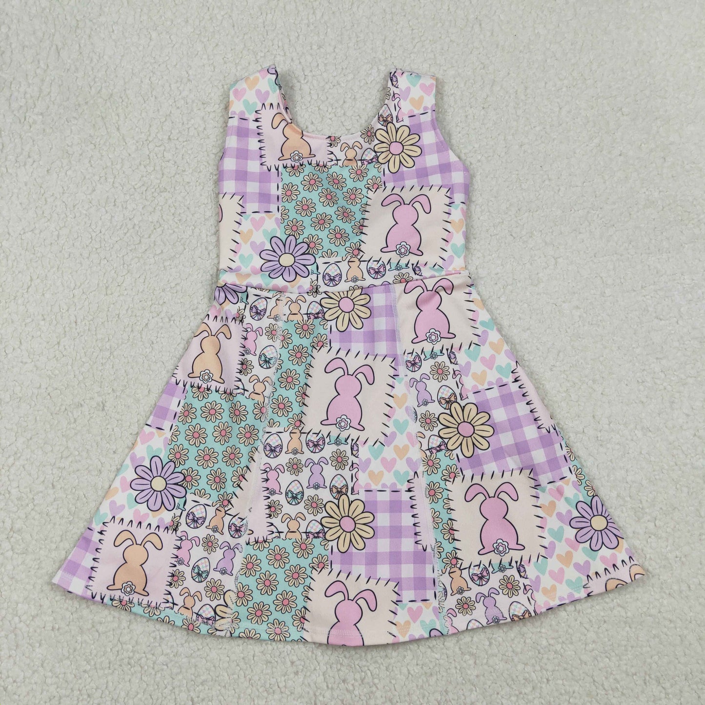Baby Girls Rabbits Flowers Checked Easter Yoga Active Shorts Knee Length Dresses