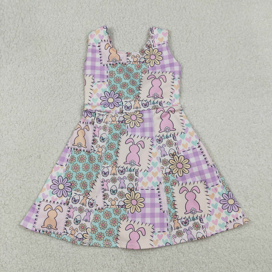 Baby Girls Rabbits Flowers Checked Easter Yoga Active Shorts Knee Length Dresses