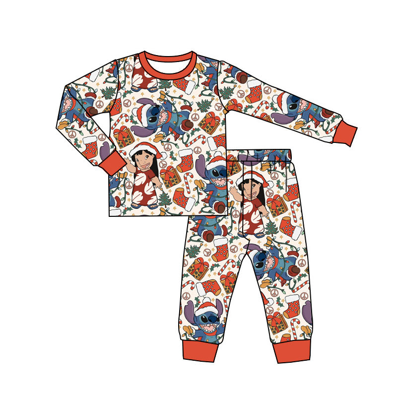 Baby Boys Christmas Cartoon blue animal Tee Top Pants Pajamas Clothes Sets preorder(MOQ 5)