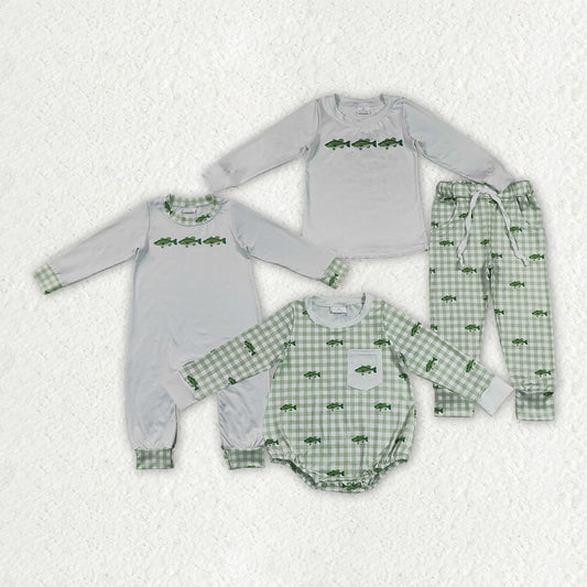 Sibling Baby Boys Long Sleeves Fishes Hunting Pockets Pant Clothes Set Rompers