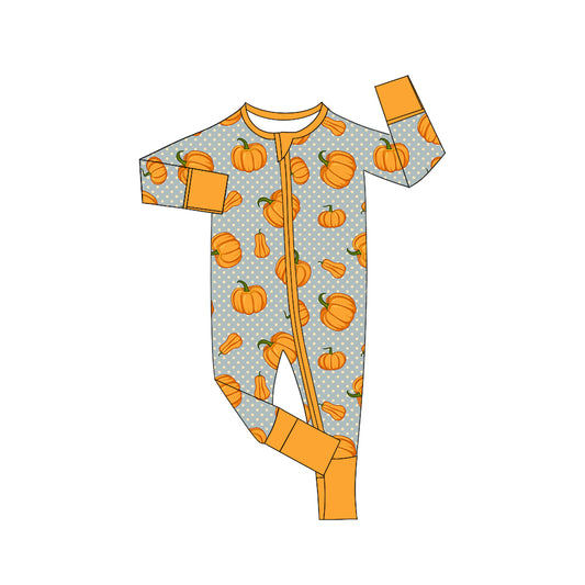 Baby Girls Orange Pumpkins Long Sleeve Zip Rompers preorder(moq 5)