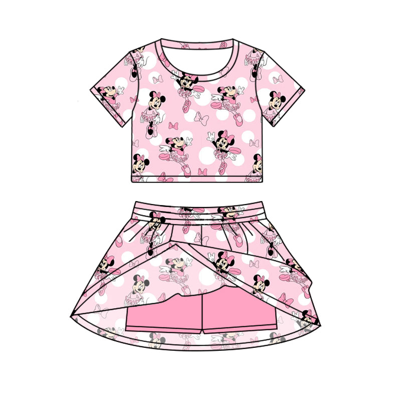 Preorder (moq 5)Baby Girls Pink Mouse Cartoon Top Skirt Skort Sets