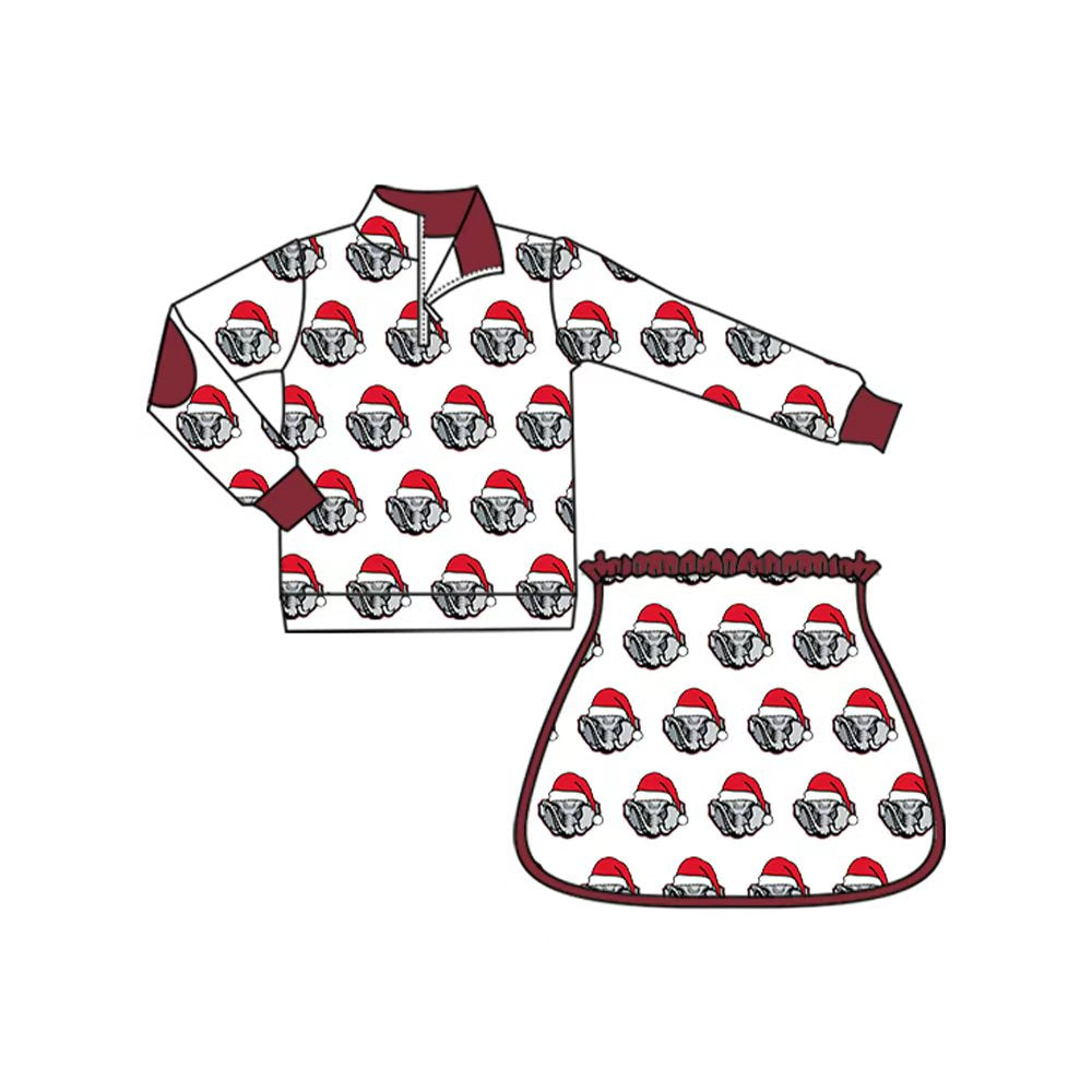 Preorder (moq 5)Baby Girls Alabama Team Christmas Zip Pullovers Top Skort Shorts Clothes Sets