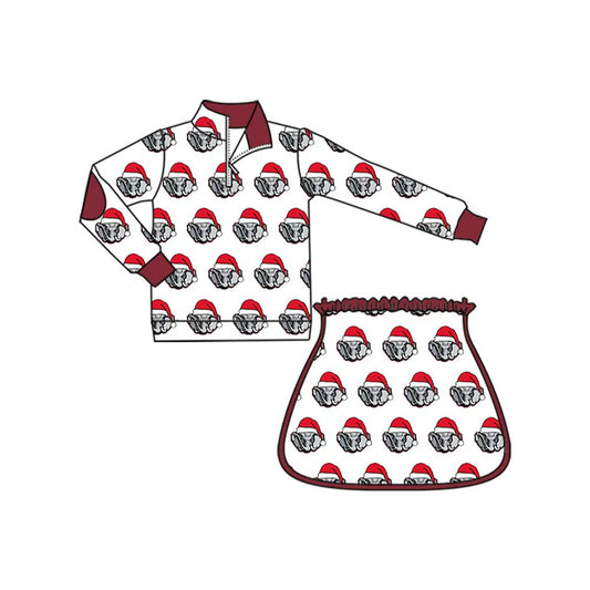 Preorder (moq 5)Baby Girls Alabama Team Christmas Zip Pullovers Top Skort Shorts Clothes Sets