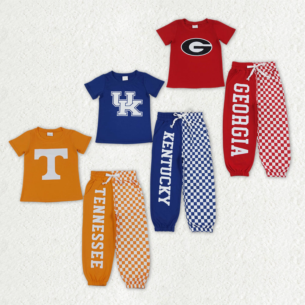 Sibling Baby Boys Vinyl Team Short Sleeve Shirts Top Joggers Pant Clothes Sets