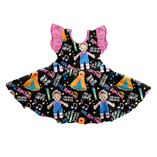 Preorder (moq 5)Baby Girls Ms Teacher Flutter Sleeve Twirl Knee Length Dresses