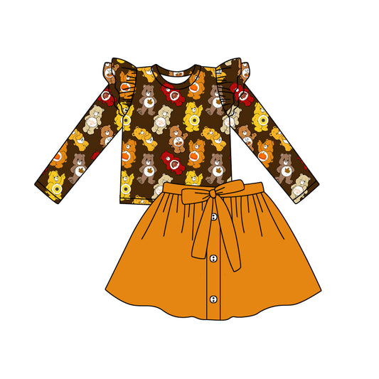 Baby Girls Happy Thanksgiving Bears Shirt Top Skirt Clothes Sets Preorder(moq 5)