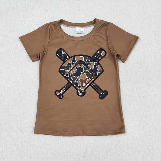 Baby Boys Dark Brown Camo Baseballs Short Sleeve Team T-shirts Top
