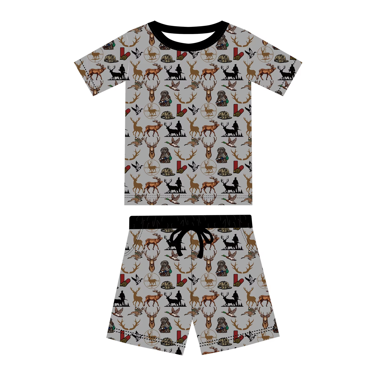 Preorder moq 5 Adult Women Gray Deer Ducks Top Pockets Short Pajamas Set