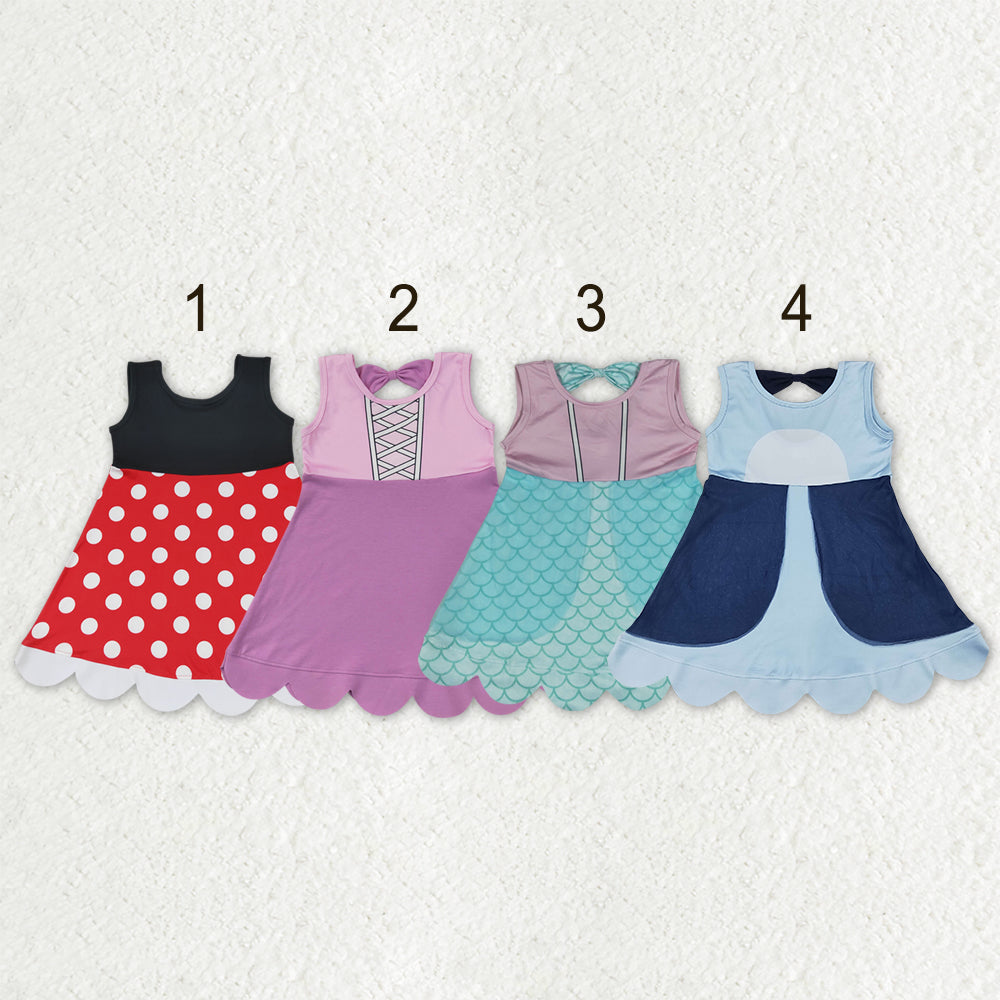Sibling Baby Girls Sleeveless Cartoon Scallop Knee Length Dresses