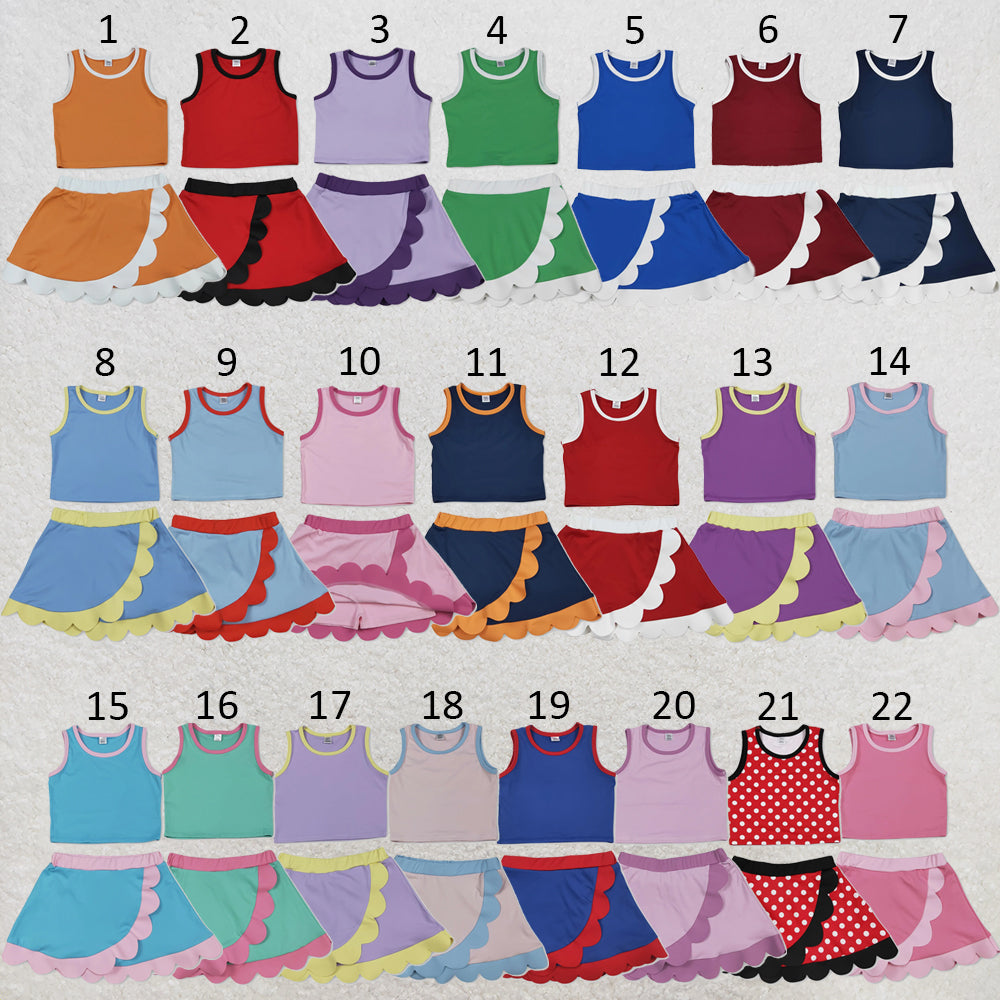 Sibling Baby Girls Sleeveless Vests Top Scallop Skirt Short Yoga Active Clothes Set