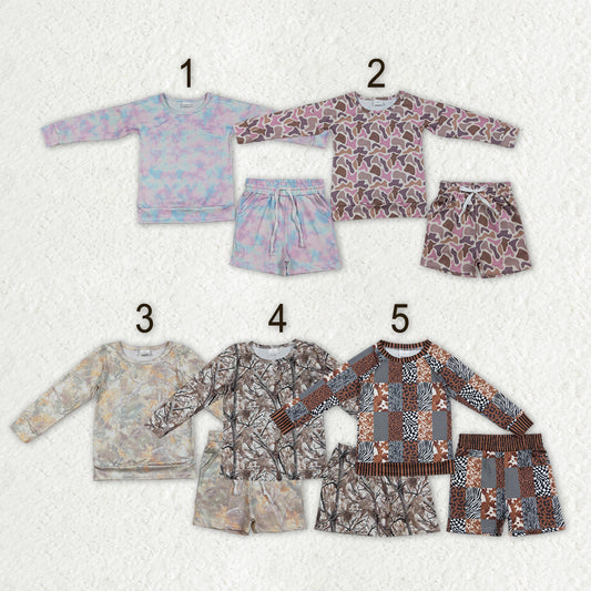 Sibling Baby Girls Long Sleeve Checked Camo Print Top Shorts Pajamas Clothes Sets