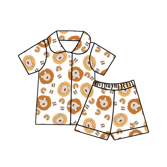 Baby Boys Lion Buttons Shirt Shorts Pajamas Clothing Sets Preorder(moq 5)