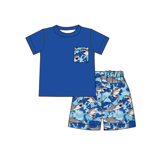 Baby Boys Shark Pockets Shirt Shorts Sets preorder (moq 5)