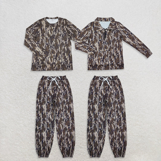 Sibling Adult Women Olive Camo Top Pockets Jogger Yoga Active Clothes Sets