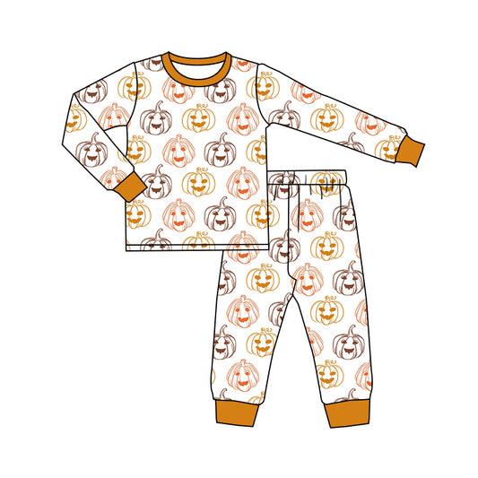 Baby Boys Halloween Pumpkin Face Shirt Pants Pajamas Clothes Sets Preorder(moq 5)