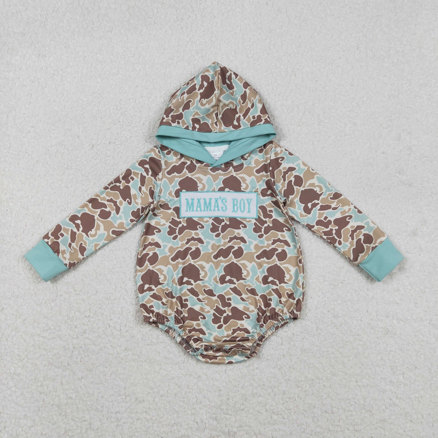 Embroidery Mama's Boy Baby Boys Green Camo Hoodie Rompers