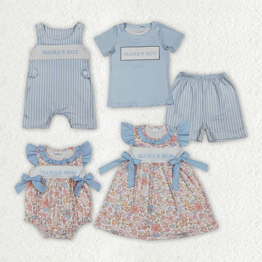 Sibling Baby Kids Mama's Boys Mini Stripe Short Clothes Set Flowers Knee Length Dress Rompers