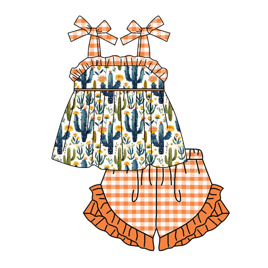 Baby Girls Western Cactus Tunic Top Ruffle Shorts Clothes Sets order preorder (moq 5)
